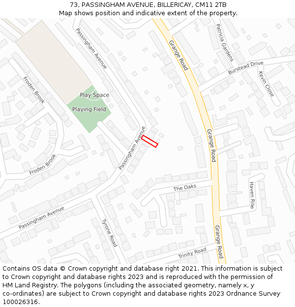 73, PASSINGHAM AVENUE, BILLERICAY, CM11 2TB: Location map and indicative extent of plot