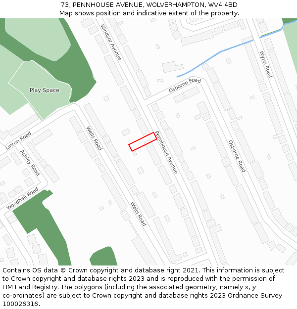 73, PENNHOUSE AVENUE, WOLVERHAMPTON, WV4 4BD: Location map and indicative extent of plot