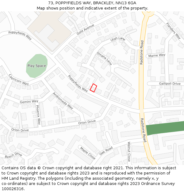 73, POPPYFIELDS WAY, BRACKLEY, NN13 6GA: Location map and indicative extent of plot