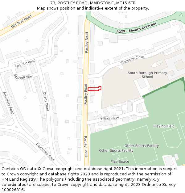 73, POSTLEY ROAD, MAIDSTONE, ME15 6TP: Location map and indicative extent of plot
