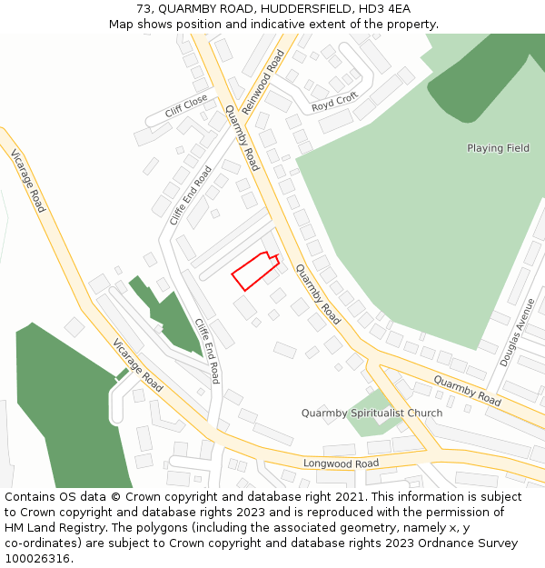 73, QUARMBY ROAD, HUDDERSFIELD, HD3 4EA: Location map and indicative extent of plot
