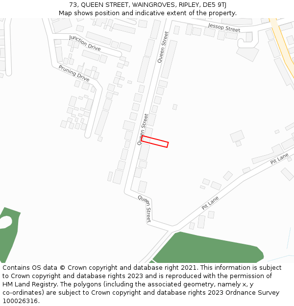 73, QUEEN STREET, WAINGROVES, RIPLEY, DE5 9TJ: Location map and indicative extent of plot