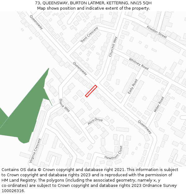 73, QUEENSWAY, BURTON LATIMER, KETTERING, NN15 5QH: Location map and indicative extent of plot