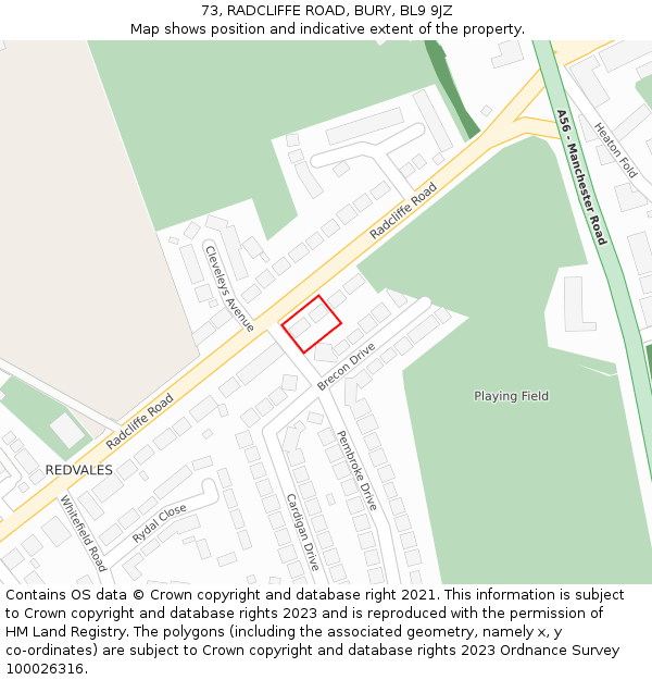 73, RADCLIFFE ROAD, BURY, BL9 9JZ: Location map and indicative extent of plot