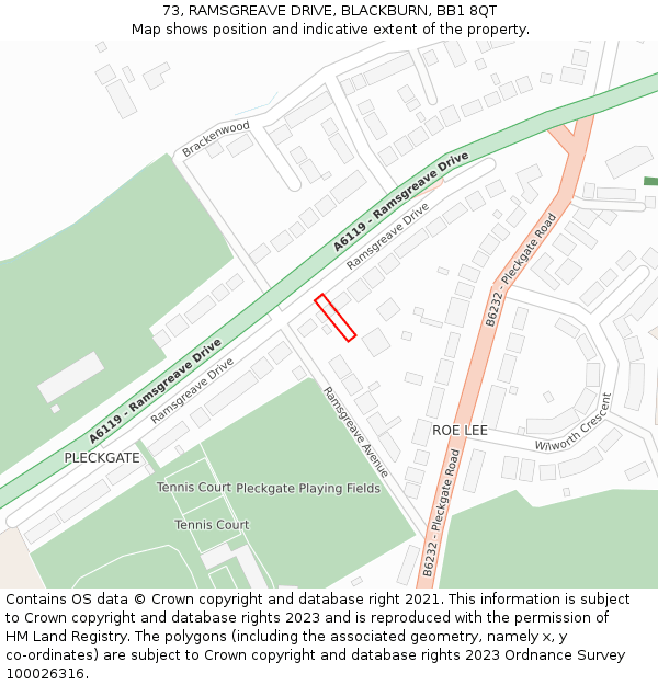 73, RAMSGREAVE DRIVE, BLACKBURN, BB1 8QT: Location map and indicative extent of plot