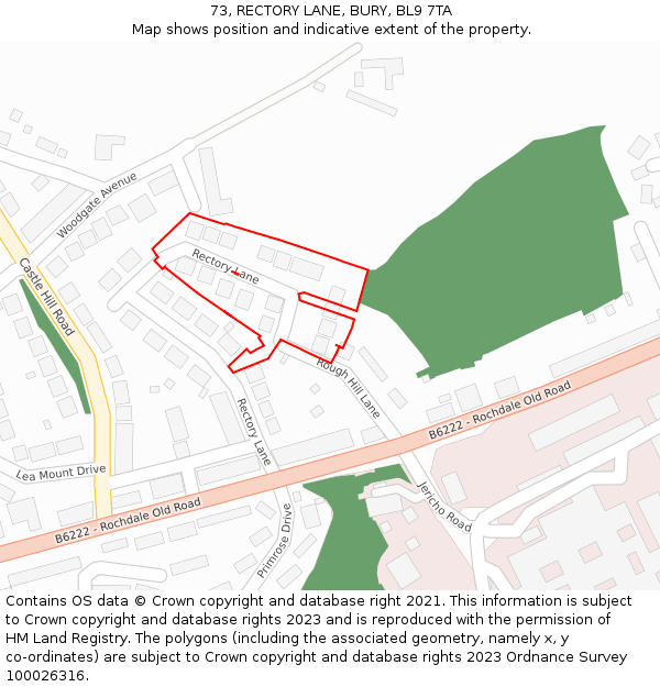 73, RECTORY LANE, BURY, BL9 7TA: Location map and indicative extent of plot