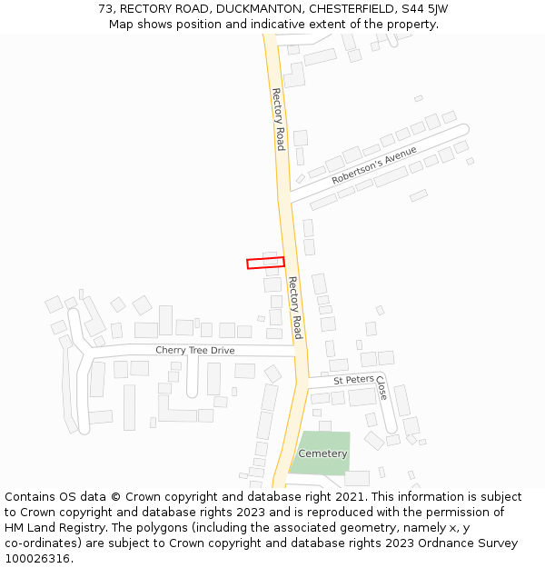73, RECTORY ROAD, DUCKMANTON, CHESTERFIELD, S44 5JW: Location map and indicative extent of plot