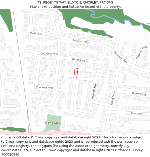 73, REGENTS WAY, EUXTON, CHORLEY, PR7 6PG: Location map and indicative extent of plot