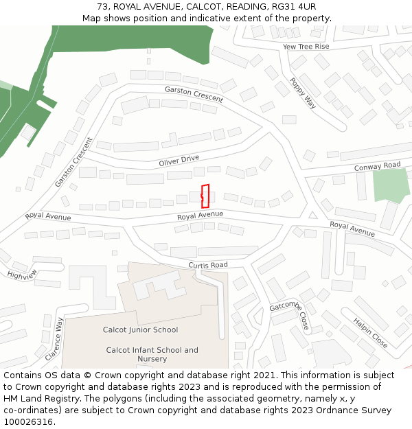 73, ROYAL AVENUE, CALCOT, READING, RG31 4UR: Location map and indicative extent of plot