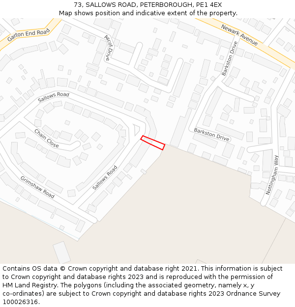 73, SALLOWS ROAD, PETERBOROUGH, PE1 4EX: Location map and indicative extent of plot