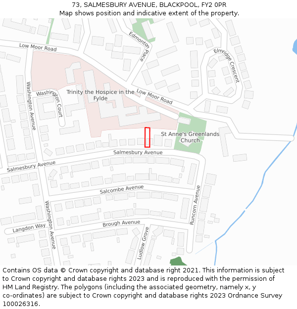73, SALMESBURY AVENUE, BLACKPOOL, FY2 0PR: Location map and indicative extent of plot
