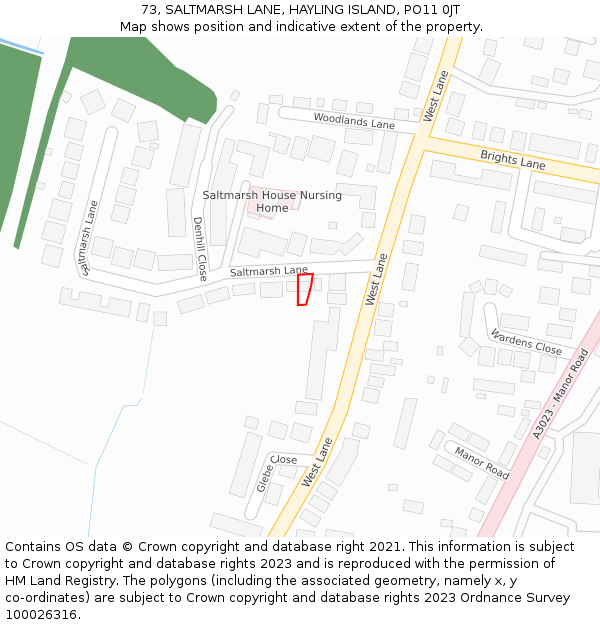 73, SALTMARSH LANE, HAYLING ISLAND, PO11 0JT: Location map and indicative extent of plot