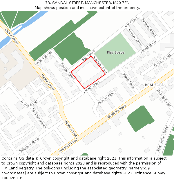 73, SANDAL STREET, MANCHESTER, M40 7EN: Location map and indicative extent of plot