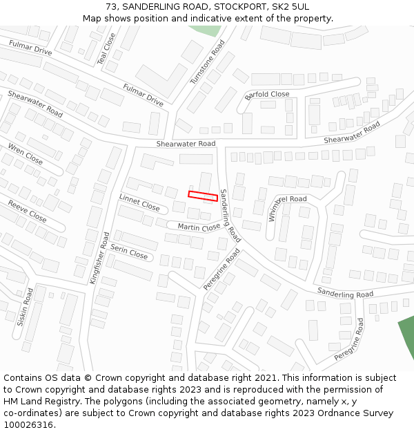 73, SANDERLING ROAD, STOCKPORT, SK2 5UL: Location map and indicative extent of plot
