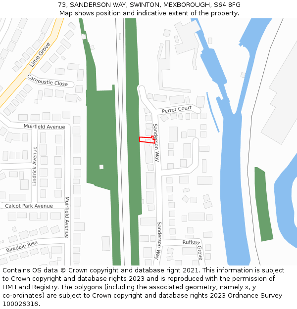 73, SANDERSON WAY, SWINTON, MEXBOROUGH, S64 8FG: Location map and indicative extent of plot