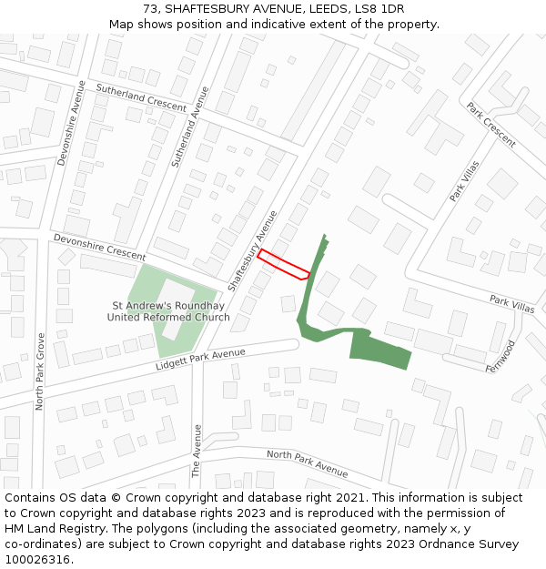 73, SHAFTESBURY AVENUE, LEEDS, LS8 1DR: Location map and indicative extent of plot