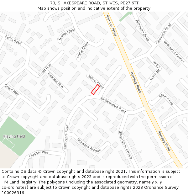 73, SHAKESPEARE ROAD, ST IVES, PE27 6TT: Location map and indicative extent of plot