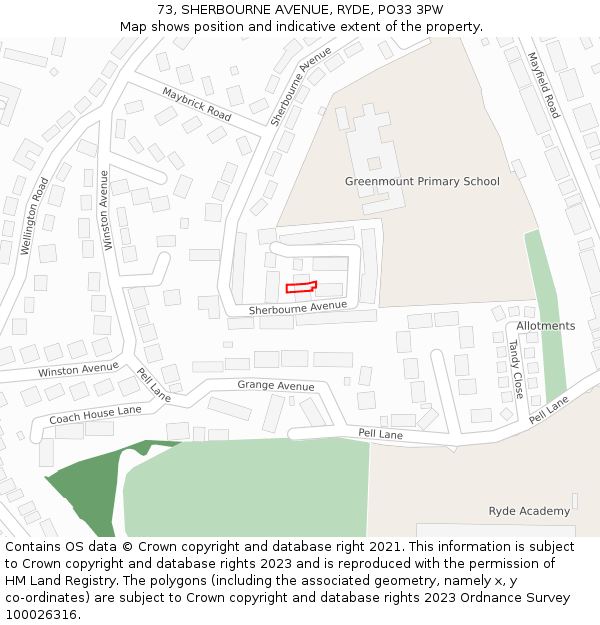 73, SHERBOURNE AVENUE, RYDE, PO33 3PW: Location map and indicative extent of plot