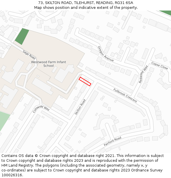 73, SKILTON ROAD, TILEHURST, READING, RG31 6SA: Location map and indicative extent of plot