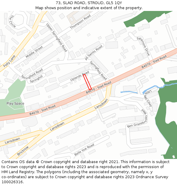 73, SLAD ROAD, STROUD, GL5 1QY: Location map and indicative extent of plot
