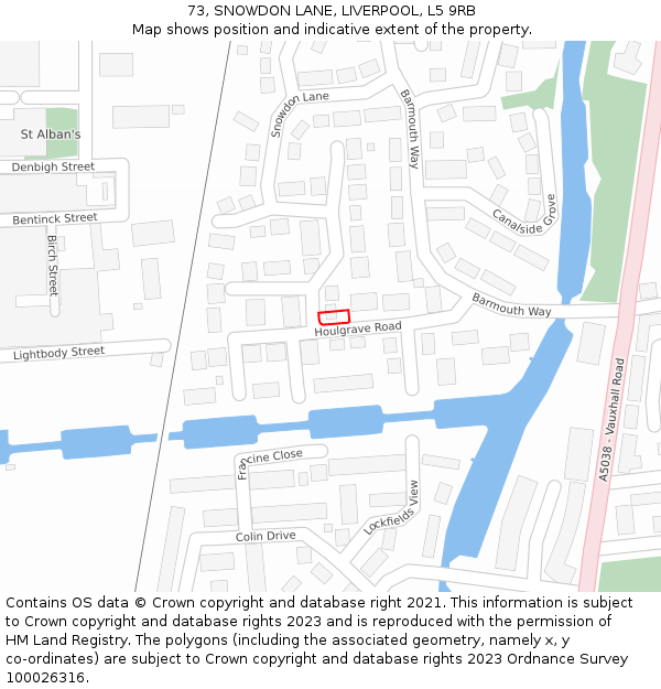 73, SNOWDON LANE, LIVERPOOL, L5 9RB: Location map and indicative extent of plot