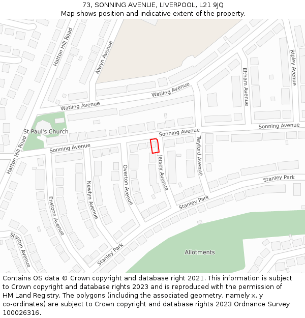 73, SONNING AVENUE, LIVERPOOL, L21 9JQ: Location map and indicative extent of plot