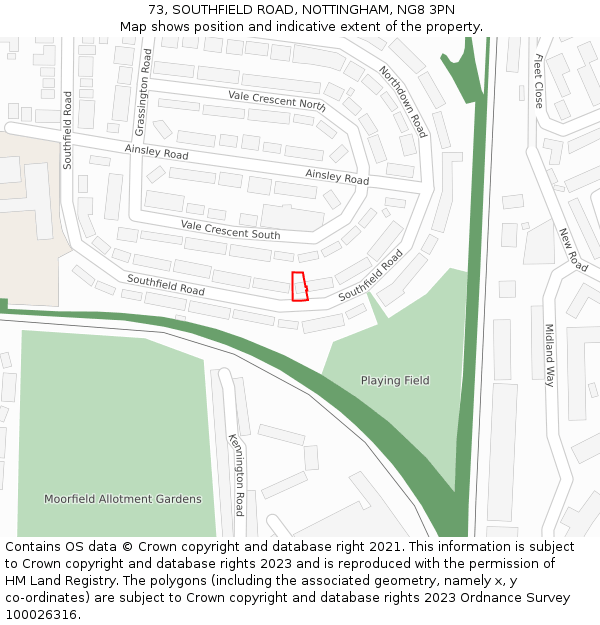 73, SOUTHFIELD ROAD, NOTTINGHAM, NG8 3PN: Location map and indicative extent of plot