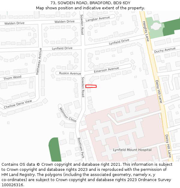 73, SOWDEN ROAD, BRADFORD, BD9 6DY: Location map and indicative extent of plot