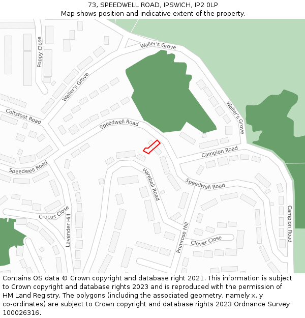 73, SPEEDWELL ROAD, IPSWICH, IP2 0LP: Location map and indicative extent of plot