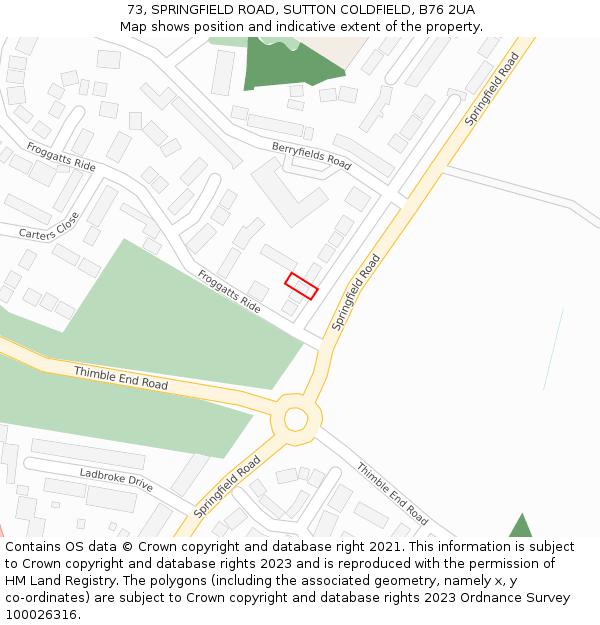 73, SPRINGFIELD ROAD, SUTTON COLDFIELD, B76 2UA: Location map and indicative extent of plot