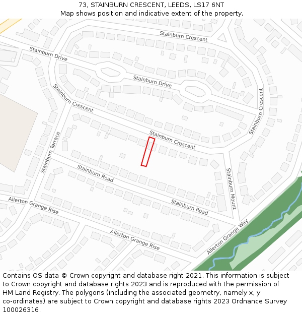 73, STAINBURN CRESCENT, LEEDS, LS17 6NT: Location map and indicative extent of plot