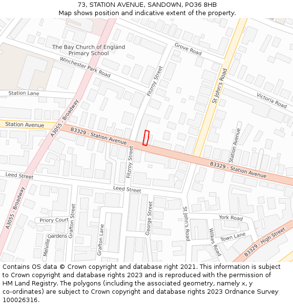 73, STATION AVENUE, SANDOWN, PO36 8HB: Location map and indicative extent of plot