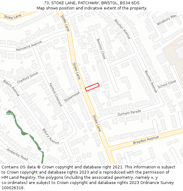 73, STOKE LANE, PATCHWAY, BRISTOL, BS34 6DS: Location map and indicative extent of plot