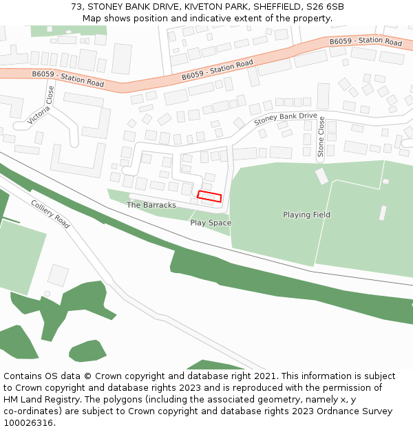 73, STONEY BANK DRIVE, KIVETON PARK, SHEFFIELD, S26 6SB: Location map and indicative extent of plot