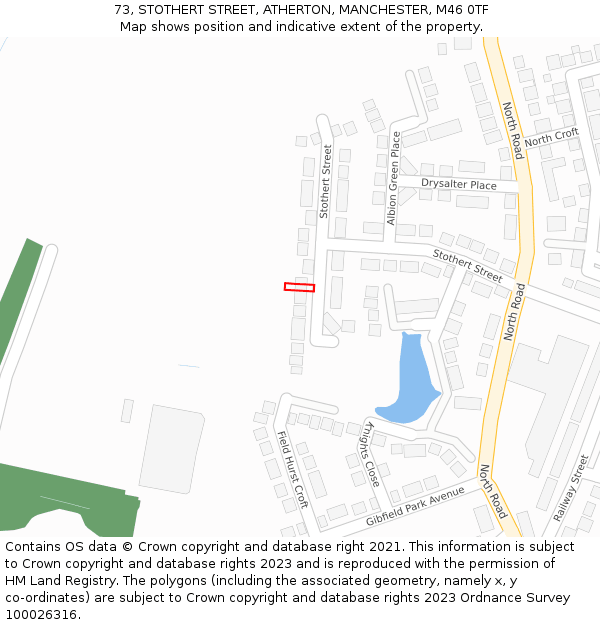 73, STOTHERT STREET, ATHERTON, MANCHESTER, M46 0TF: Location map and indicative extent of plot