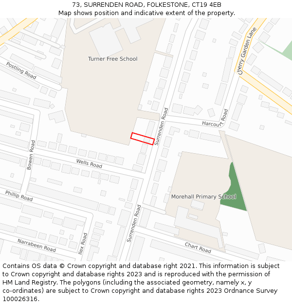 73, SURRENDEN ROAD, FOLKESTONE, CT19 4EB: Location map and indicative extent of plot