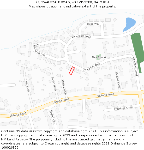 73, SWALEDALE ROAD, WARMINSTER, BA12 8FH: Location map and indicative extent of plot