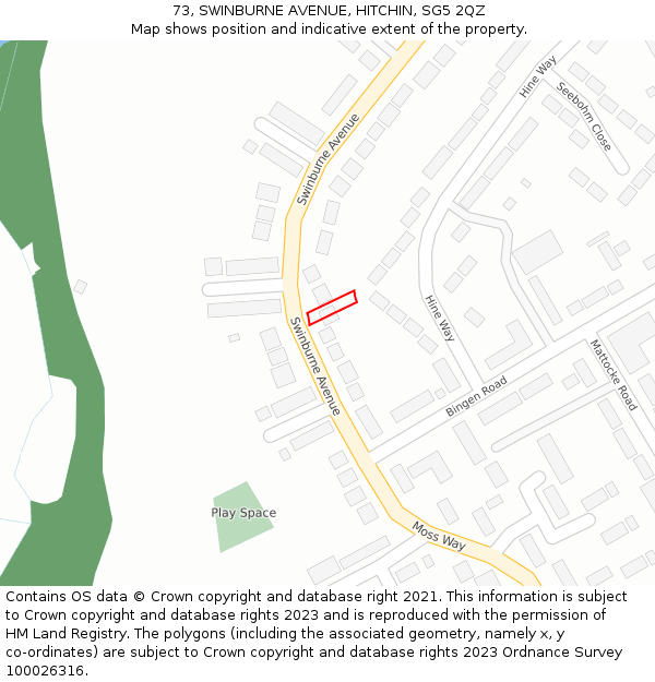 73, SWINBURNE AVENUE, HITCHIN, SG5 2QZ: Location map and indicative extent of plot