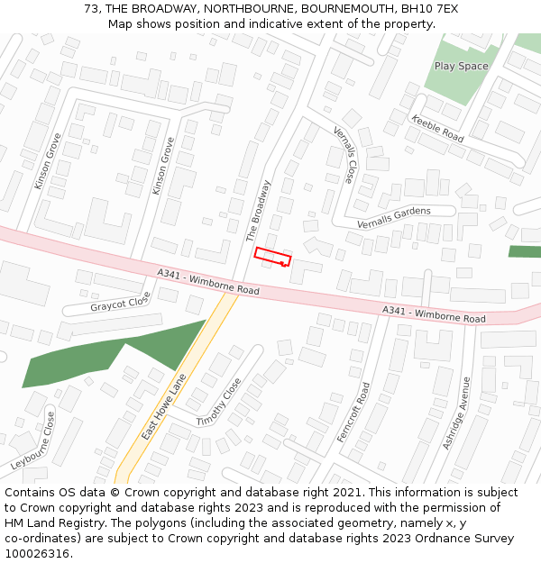 73, THE BROADWAY, NORTHBOURNE, BOURNEMOUTH, BH10 7EX: Location map and indicative extent of plot