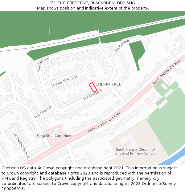 73, THE CRESCENT, BLACKBURN, BB2 5NG: Location map and indicative extent of plot