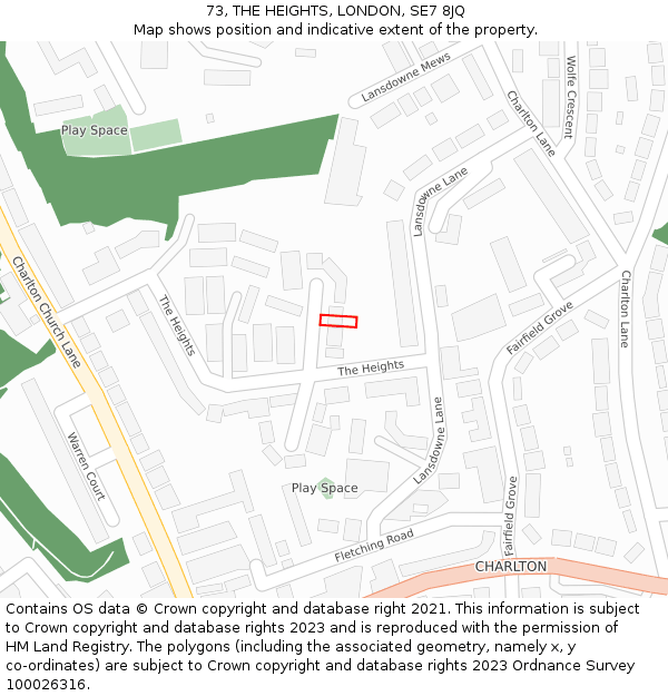 73, THE HEIGHTS, LONDON, SE7 8JQ: Location map and indicative extent of plot