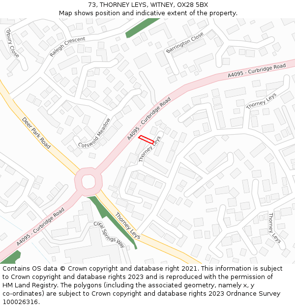 73, THORNEY LEYS, WITNEY, OX28 5BX: Location map and indicative extent of plot