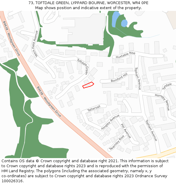 73, TOFTDALE GREEN, LYPPARD BOURNE, WORCESTER, WR4 0PE: Location map and indicative extent of plot