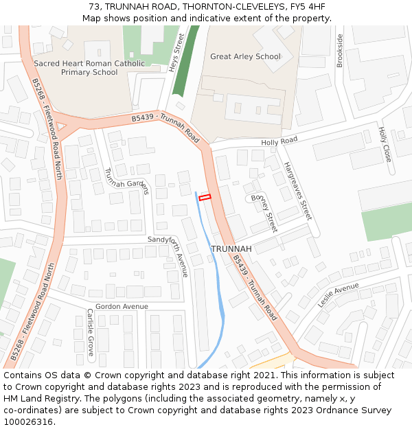 73, TRUNNAH ROAD, THORNTON-CLEVELEYS, FY5 4HF: Location map and indicative extent of plot