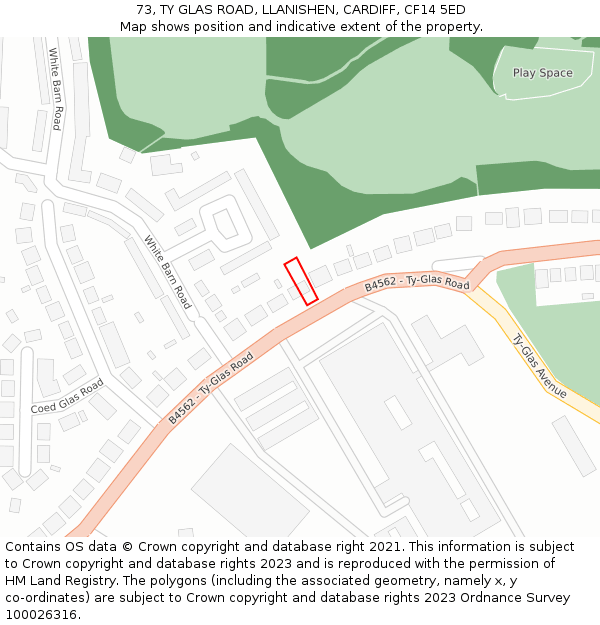 73, TY GLAS ROAD, LLANISHEN, CARDIFF, CF14 5ED: Location map and indicative extent of plot
