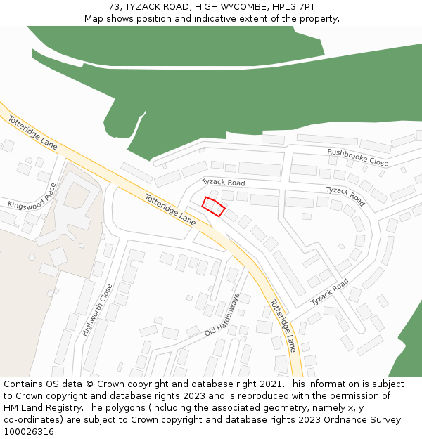 73, TYZACK ROAD, HIGH WYCOMBE, HP13 7PT: Location map and indicative extent of plot