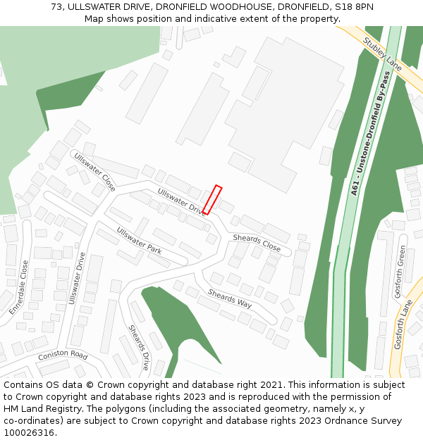 73, ULLSWATER DRIVE, DRONFIELD WOODHOUSE, DRONFIELD, S18 8PN: Location map and indicative extent of plot