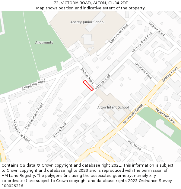 73, VICTORIA ROAD, ALTON, GU34 2DF: Location map and indicative extent of plot