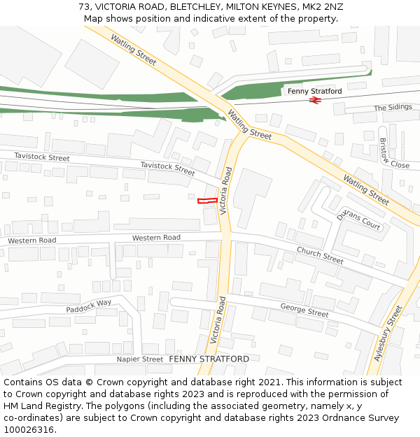 73, VICTORIA ROAD, BLETCHLEY, MILTON KEYNES, MK2 2NZ: Location map and indicative extent of plot