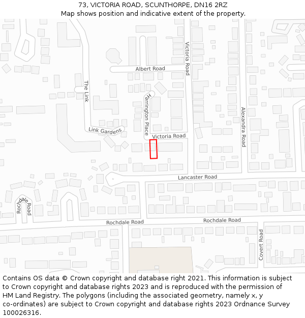 73, VICTORIA ROAD, SCUNTHORPE, DN16 2RZ: Location map and indicative extent of plot